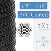 Laureola Industries 1/8" to 3/16" PVC Coated Black Color Galvanized Cable 7x7 Strand Aircraft Cable Wire Rope, 250 ft ZAG018316-77-GPB-250